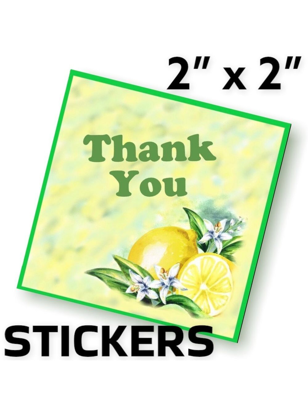 200 (2x2 Inch) Square Stickers, Lemons Blossoms High Gloss, Thank You PRICE FIRM